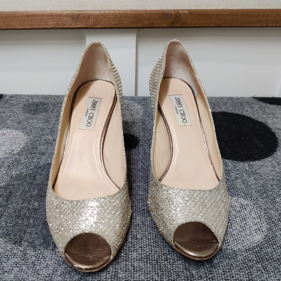Jimmy Choo Shoes - Jimmy Choo Peep Toe Metallic Heels - 41